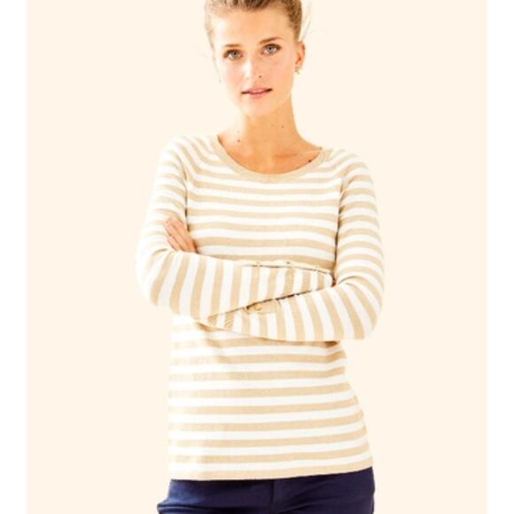 Lilly Pulitzer Sweaters - Lilly Pulitzer Dinah Medium Gold White Shimmer Crew Sweater Henley Stripe